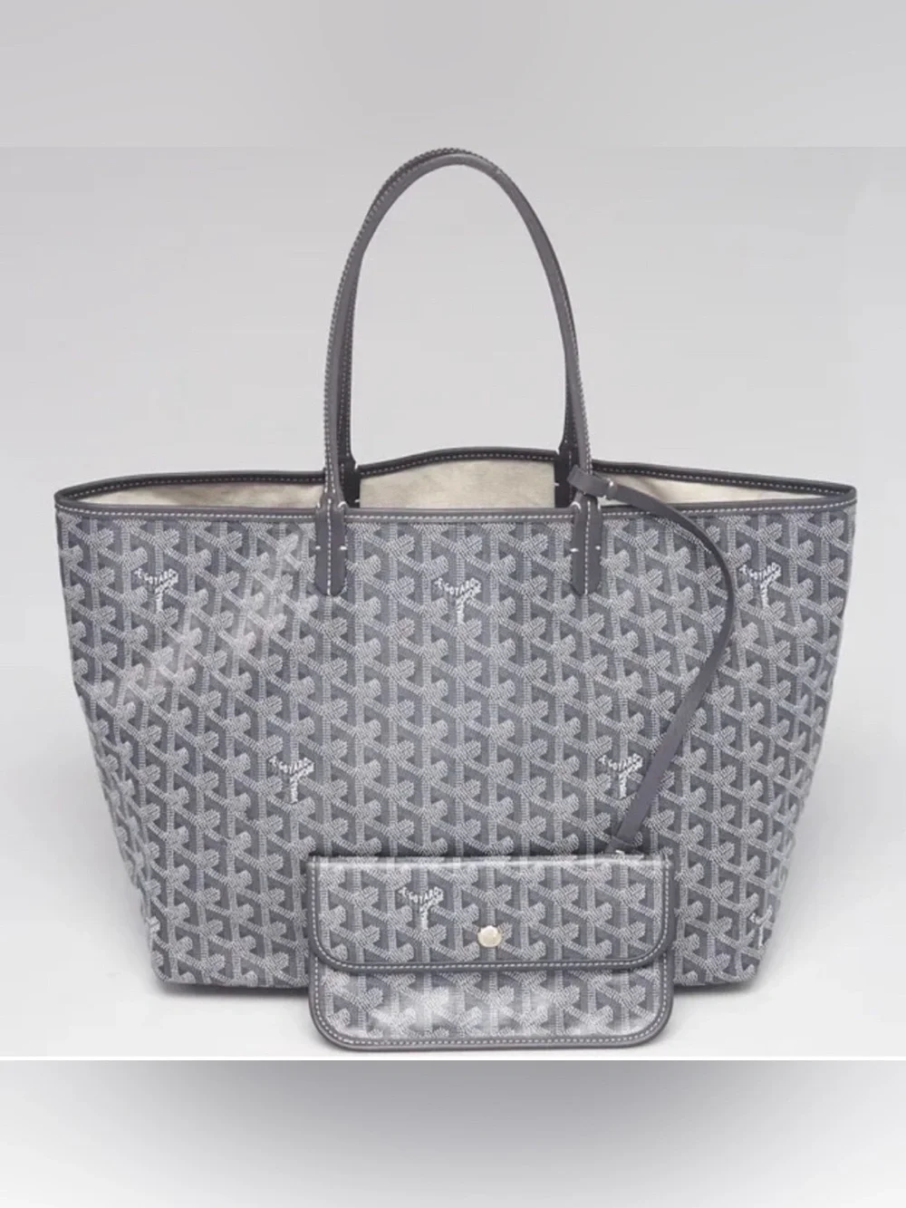 Re Posh Goyard Gray Tote Bag with Removable Pouch large